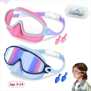 2-Pack Kids' Swim Goggles for Ages 3-14, Fog-Free Wide Vision Lenses with UV Protection, Leakproof Soft Silicone Eyewear with Nose Clips for Outdoor Activities