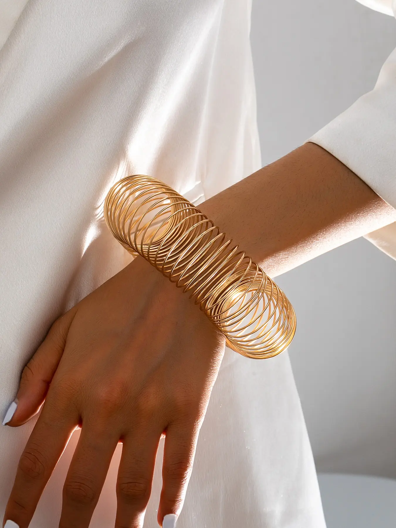 Twisted Spiral Coil Cuff Bracelet, Abstract Hollow Wire Wide Bangle, Casual Statement Jewelry for Women, #statementbracelet #goldbangle