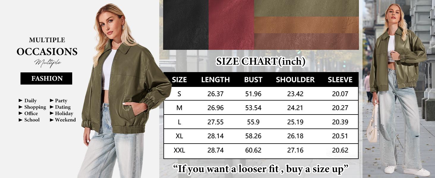 Yousify Womens Leather Jacket Oversized Faux Casual Zip Up Bomber Motorcycle Jackect Trendy Fall Winter Clothes S-XXL