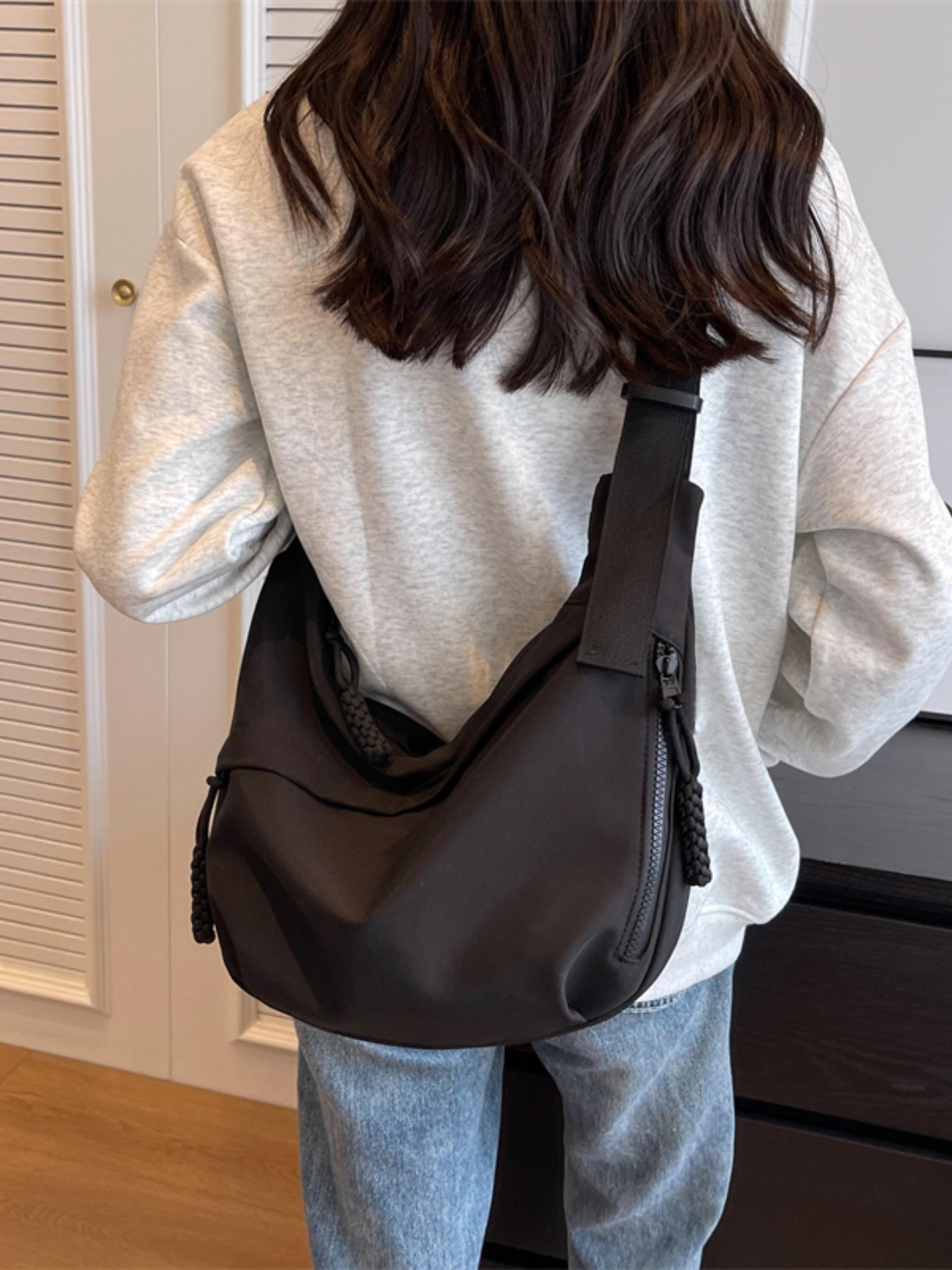 Women's Fashionable Solid Color Nylon Lightweight Crossbody Bag, Large Capacity Zipper Everyday Bag, Work Bag for Work & Back to School