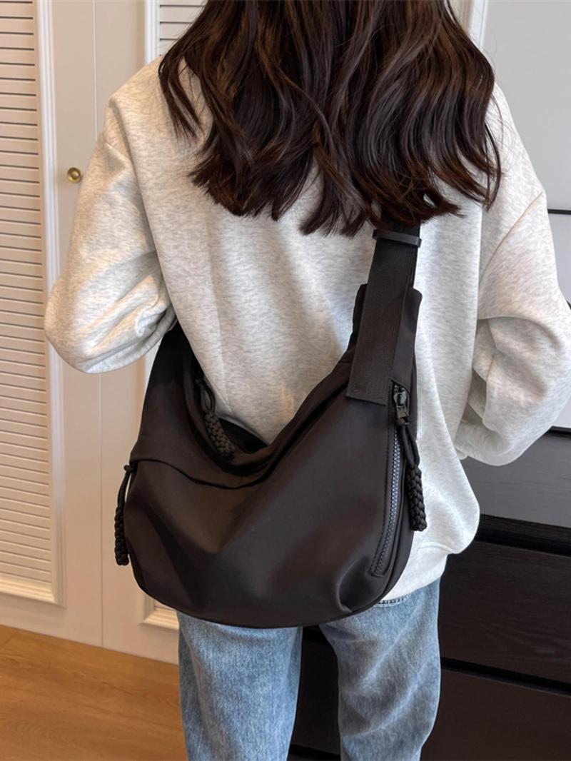 Women's Fashionable Solid Color Nylon Lightweight Crossbody Bag, Large Capacity Zipper Everyday Bag, Work Bag for Work & Back to School