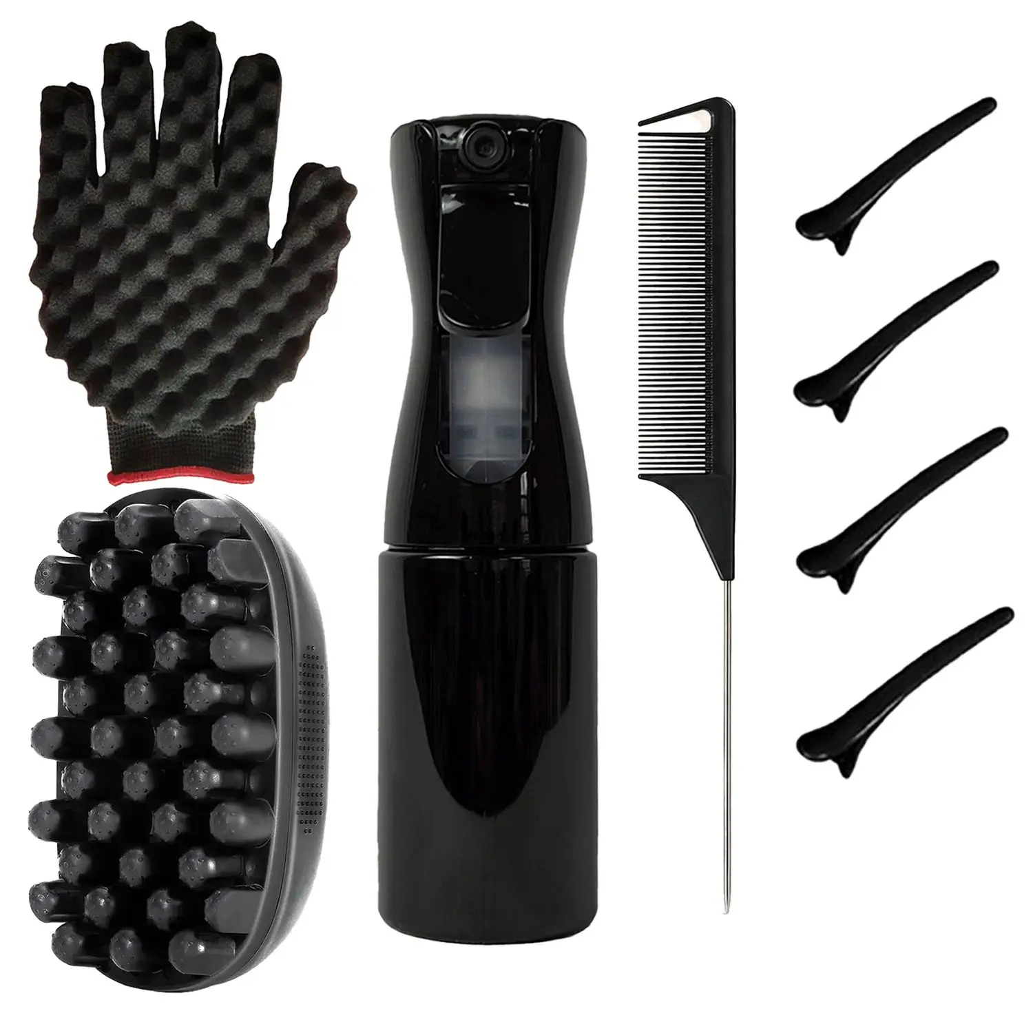 8PCS Freeform Twist Heatless Styling Tool Hair Styling Set – Sponge Twist Glove, Spray Bottle, Rat Tail Comb, Twist Brush, Sectioning Clips – Afro Hair Dreadlocks & Natural Curl Styling Tools Kit