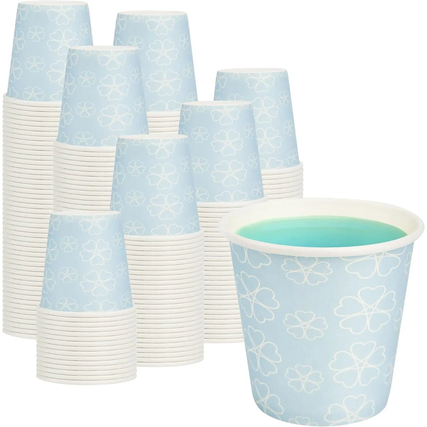 100 Pack 3 oz Bathroom Cups, Disposable Paper Cups with Rolled Rim, Small Paper Mouthwash Cup for Guest Bathrooms, Vanity & Office Use, Mist blue