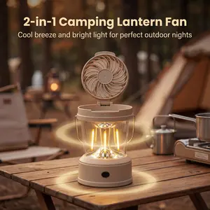 Portable Camping Fan with LED Lantern, Foldable Rechargeable Tent Light for Outdoor Camping, Hiking & Emergency Use, Compact Travel Fan Light for RV Trips, Glamping & Summer Adventures