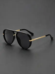 1 Piece Casual Large Frame Sunglasses, Summer Style Metal Temple Fashion Retro Glasses, Perfect for Music Festivals and Beaches