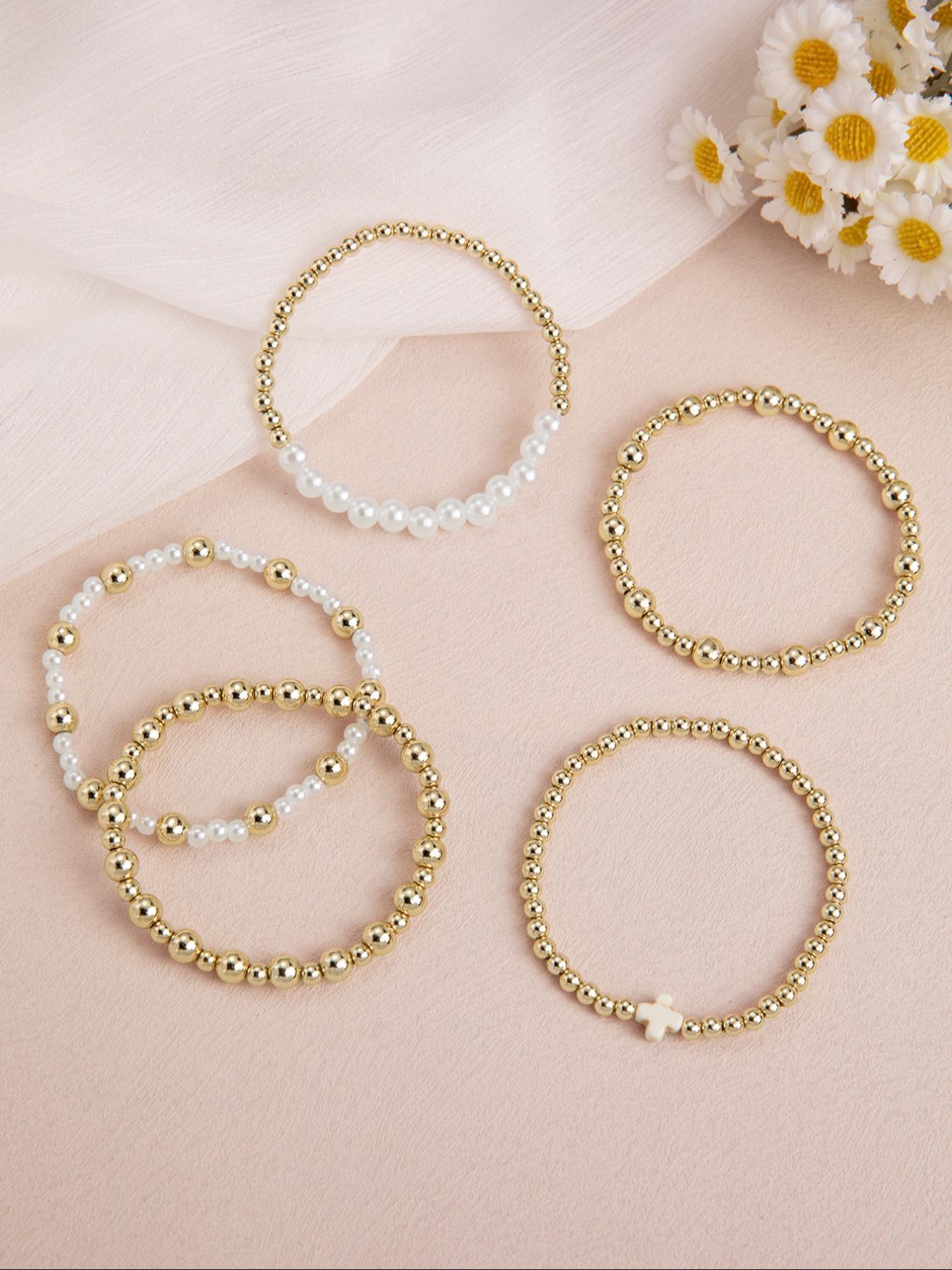 Boho Style Faux Pearl Decorated Bracelet Set, Fashion Cross Charm Beaded Bracelet for Women & Men, Trendy All-match & Exquisite Jewelry for Birthday Gift, Stackable Bracelets