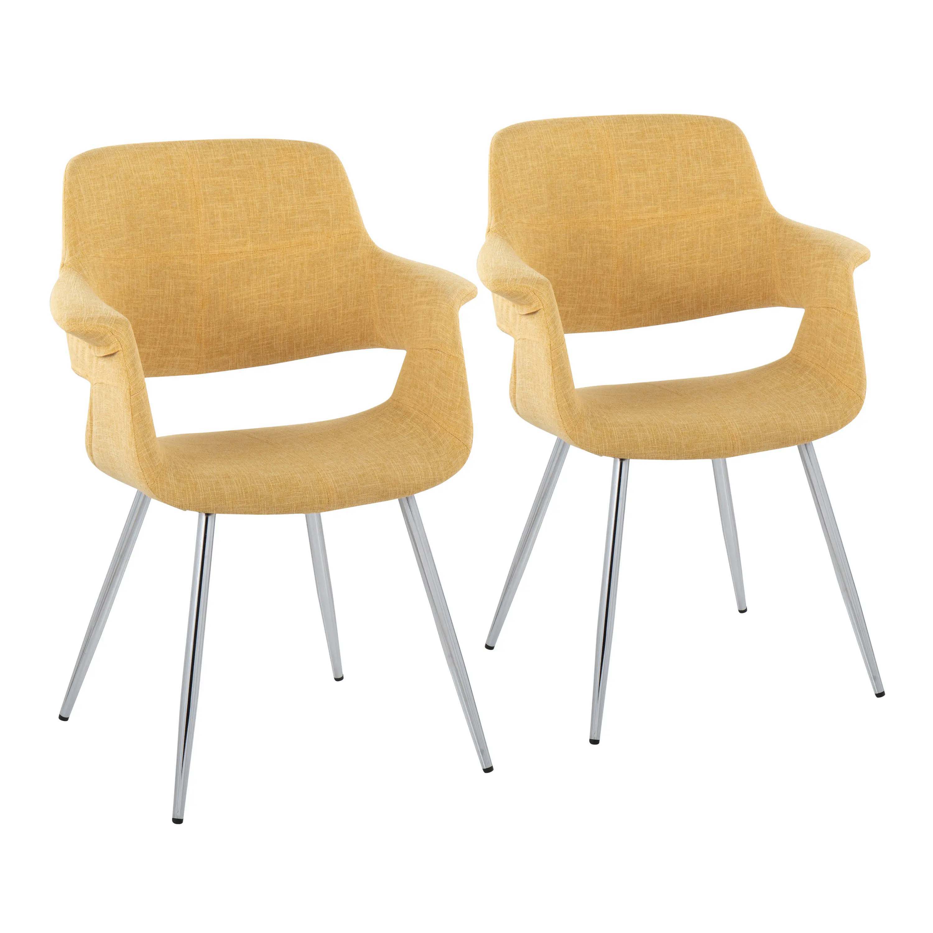 Nokaa Dining Chairs Set of 2 Chrome Metal Frame Yellow Fabric Upholstered Kitchen Accent Chairs for Living Room, Dining Room, Home Office, Retro Art Deco Style, Cushioned Seat, 250 lbs Capacity