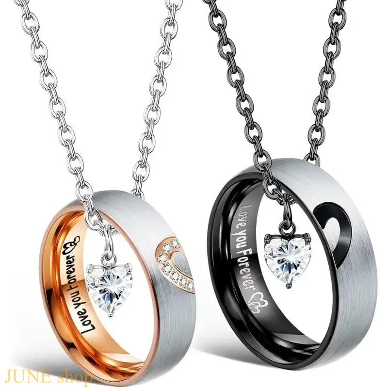 Heart Shaped Jewelry Set, Stainless Steel Matching Necklace and Promise Ring for Couples, Everyday Wear for Anniversary & Valentine's Day, Matching Couple Jewelry Set, Daily, Romantic, Valentine’s Day Anniversary Gift, Polyester, Necklaces Set, Pendant Je