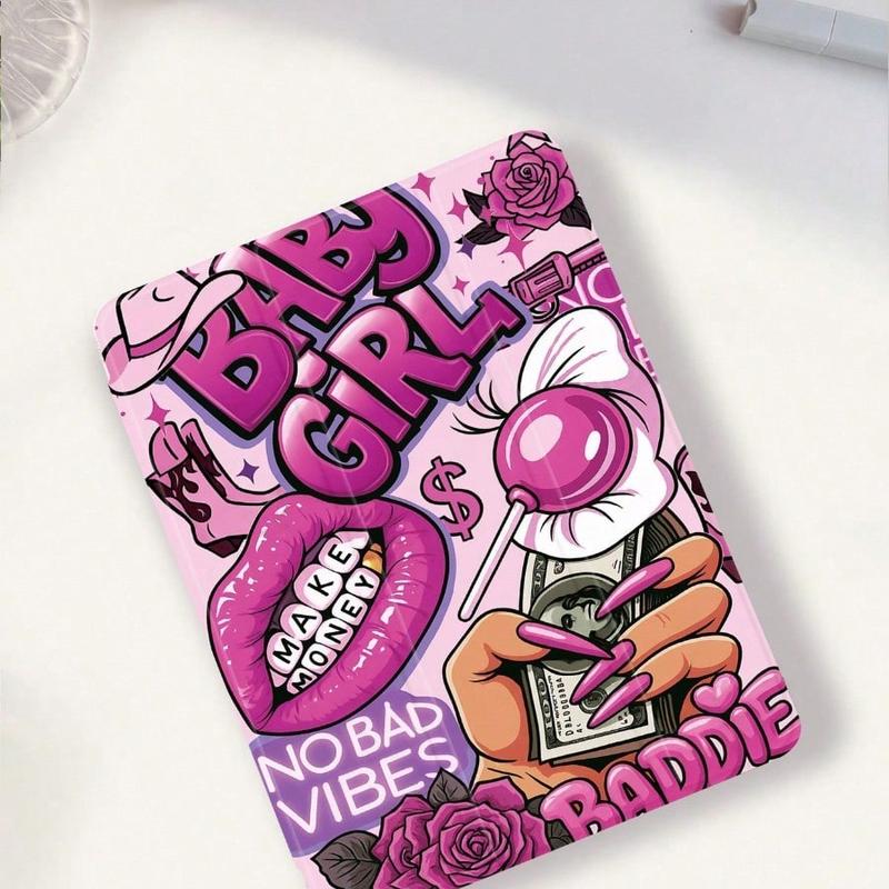 Pink European-Style Soft Edge iPad Case, Built-in Stylus Slot & Flip Stand, Auto Sleep/Wake, Shockproof Anti-Slip, Valentine & New Year Gift, for iPad 10/11th Gen/A16/Pro/Air/Galaxy Tab S9 FE+, Unisex