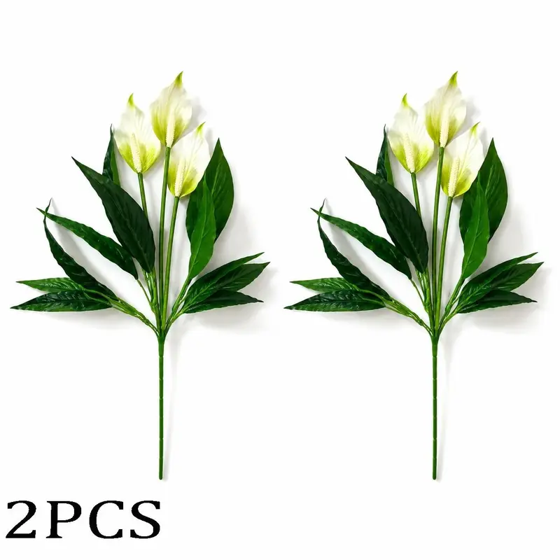 2 Large Realistic Artificial Plants for Home and Wedding Decor, Faux Flower Decorations, Low-Maintenance Plastic Fake Flowers with White Blooms and Green Foliage, Outdoor Decoration, Father's Day Centerpieces, Year-Round Use for Home or Hotel