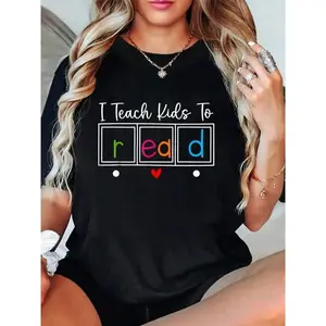 Back To School Shirt for Teacher, "I Teach Kids To Read" Funny Reading Teacher Appreciation T-Shirt For Men & Women, 100% Cotton Crew Neck Short Sleeve,  Retro Vintage Quote Tee, Soft Comfortable Casual Top