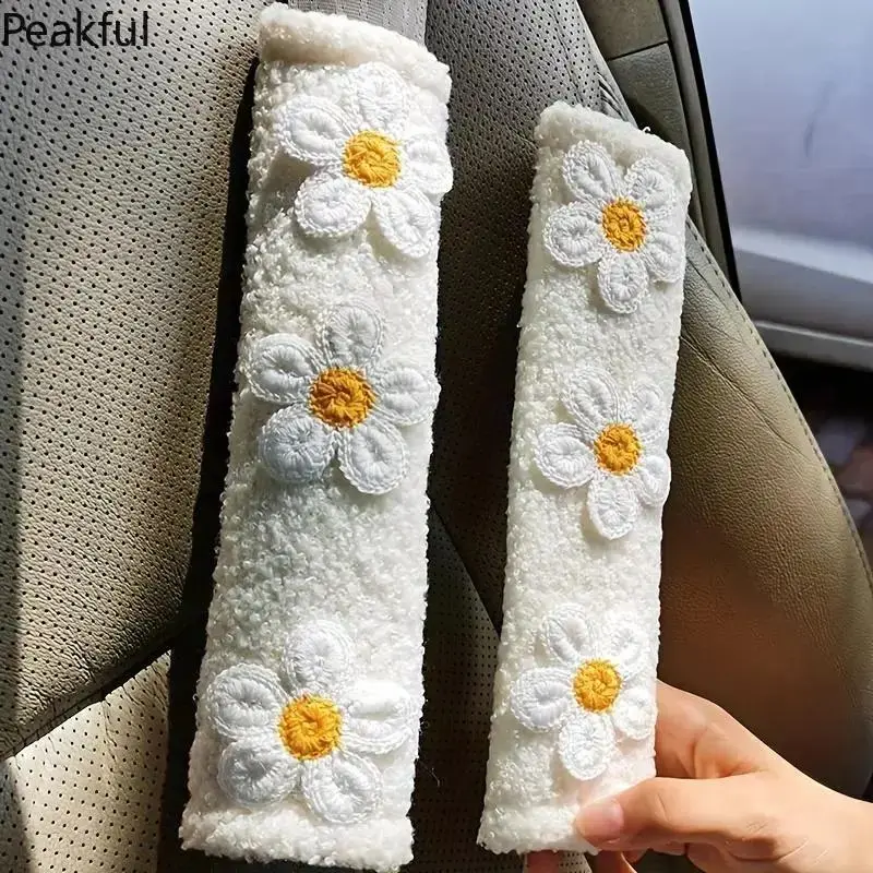 2PCS Girly Floral Seat Belt Cushion, Soft Wear‑Resistant Fabric Car Shoulder Pads, Easy Install for Daily Driving Long Trip Car Interior Decor