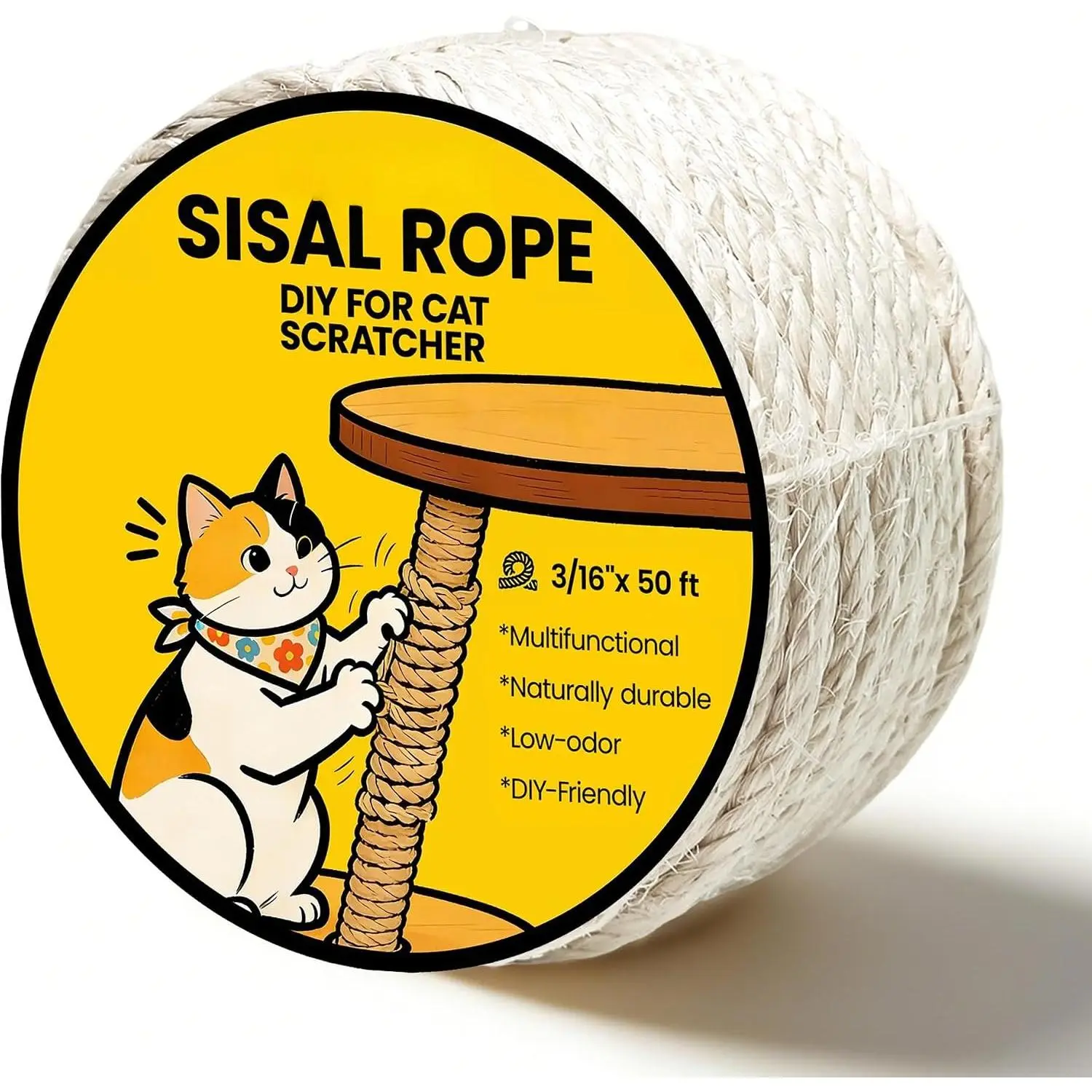 Sisal Rope for     – 3/16 Inch x 50 ft, Twine for Repair, Restore & DIY  Trees, Towers, Furniture, White