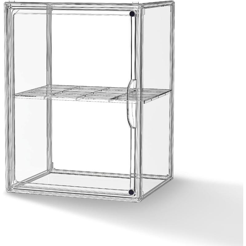Clear Acrylic Display Case Super Large Stackable Storage Bins Magnetic Attraction Lids Acrylic Box with Compartment Divider for Collectibles Figures Cosmetic Purse Handbag Wallet 1 Pack