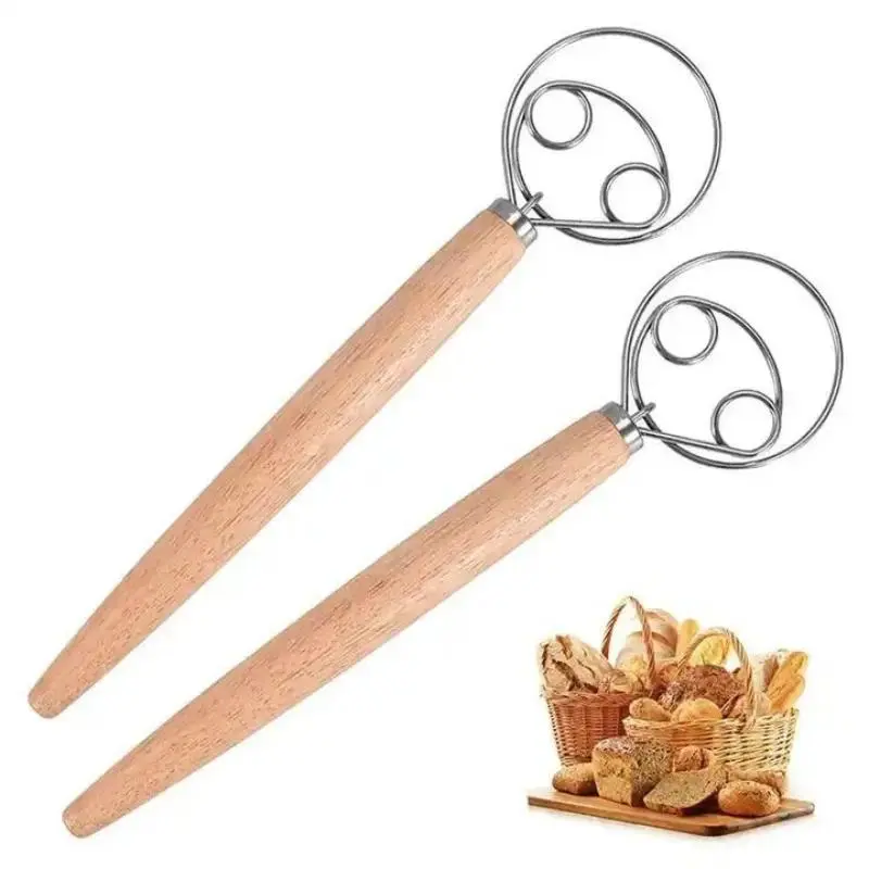 2pcs Danish Dough Whisk With Plastic Handle, Dutch Style Bread Whisk For Dough Cooking Kitchen With Stainless Steel Danish Whisk