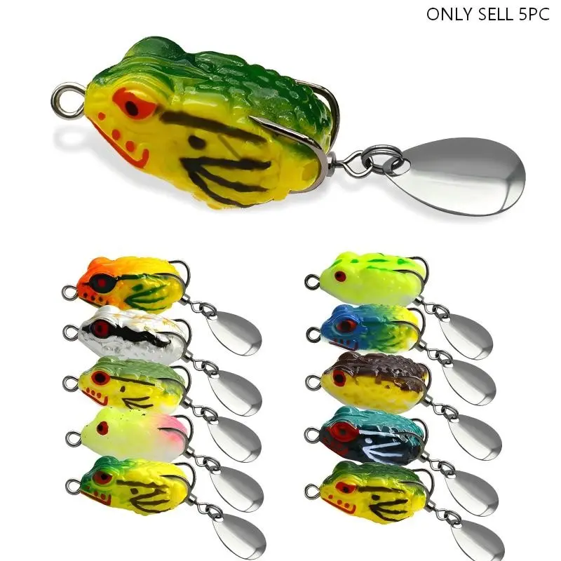 5-Piece Surface Small Leopard Frog Fishing Lure Kit, Camping Gear, Herring Lure Set with Hooks, Realistic Artificial Baits