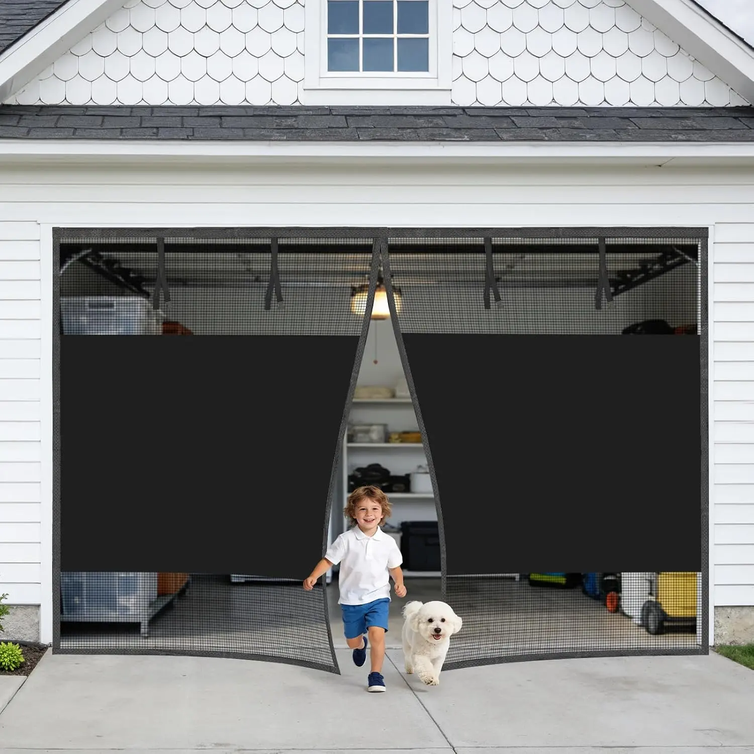 Garage Door Screen 1  8x7 Ft,   Closure Garage Net Screen for Garage & Patio, Keep   Out &  Friendly, 20 Mins Quick Install for  Gym, Porch, Balcony(Black)