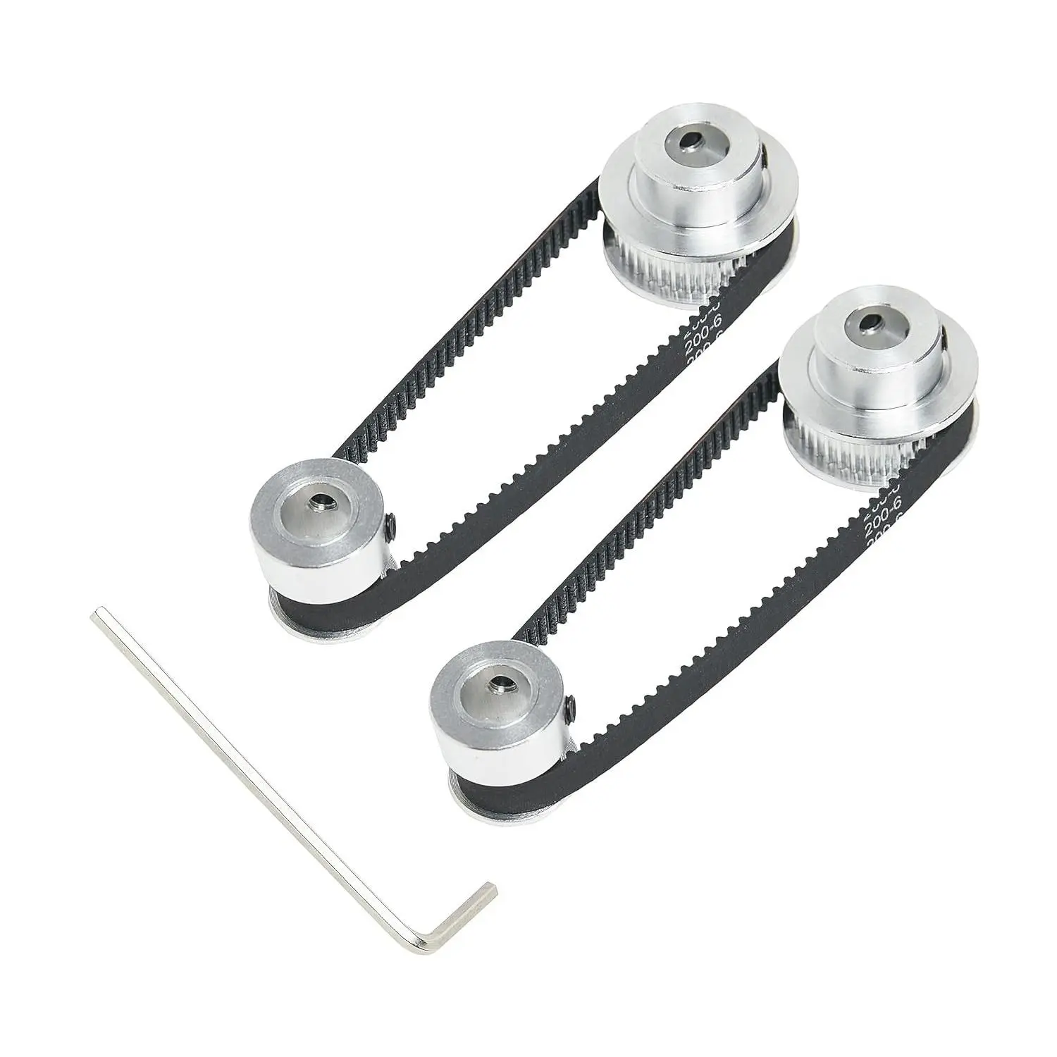 2PCS Set 2GT Aluminum Timing Pulley 20&36 Teeth 8mm Bore Synchronous Wheel with 2PCS Length 200mm Width 6mm Belt (20-36T-8B-6)