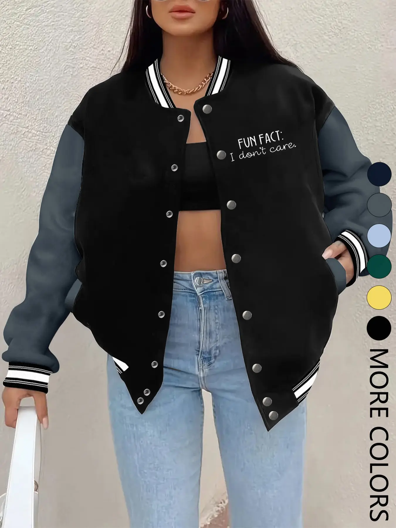 New Women's Baseball Jacket for Fall Winter, Creative Letter Print, Casual Sporty Coat, Comfortable Versatile Jacket, Hip-Hop Style, Multiple Colors