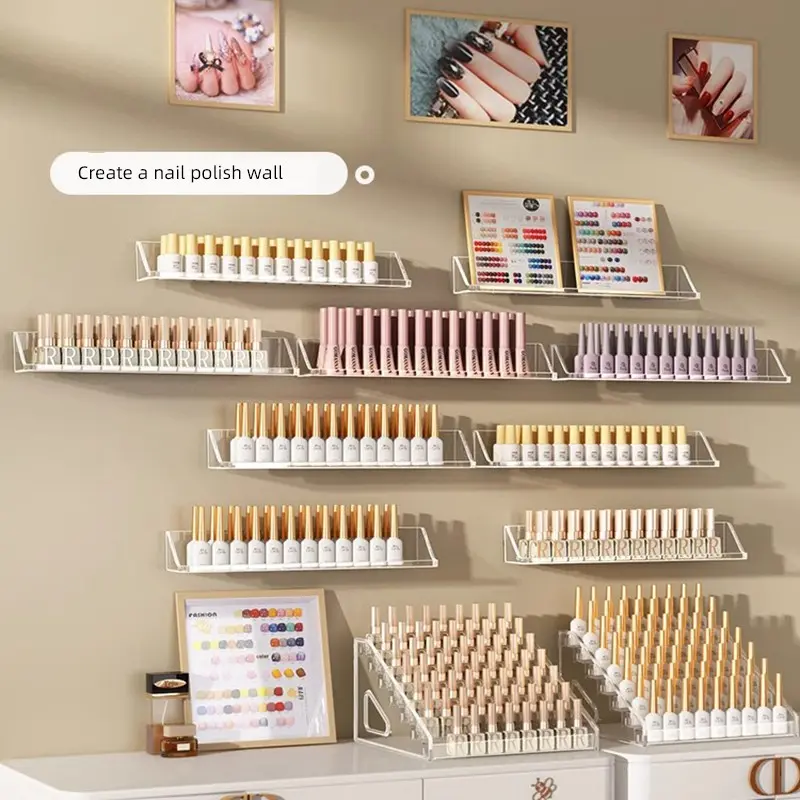 Wall-Mounted Nail Polish Display Rack, Organizer for Makeup and Manicure Supplies, Space-Saving Storage Solution for Beauty Products