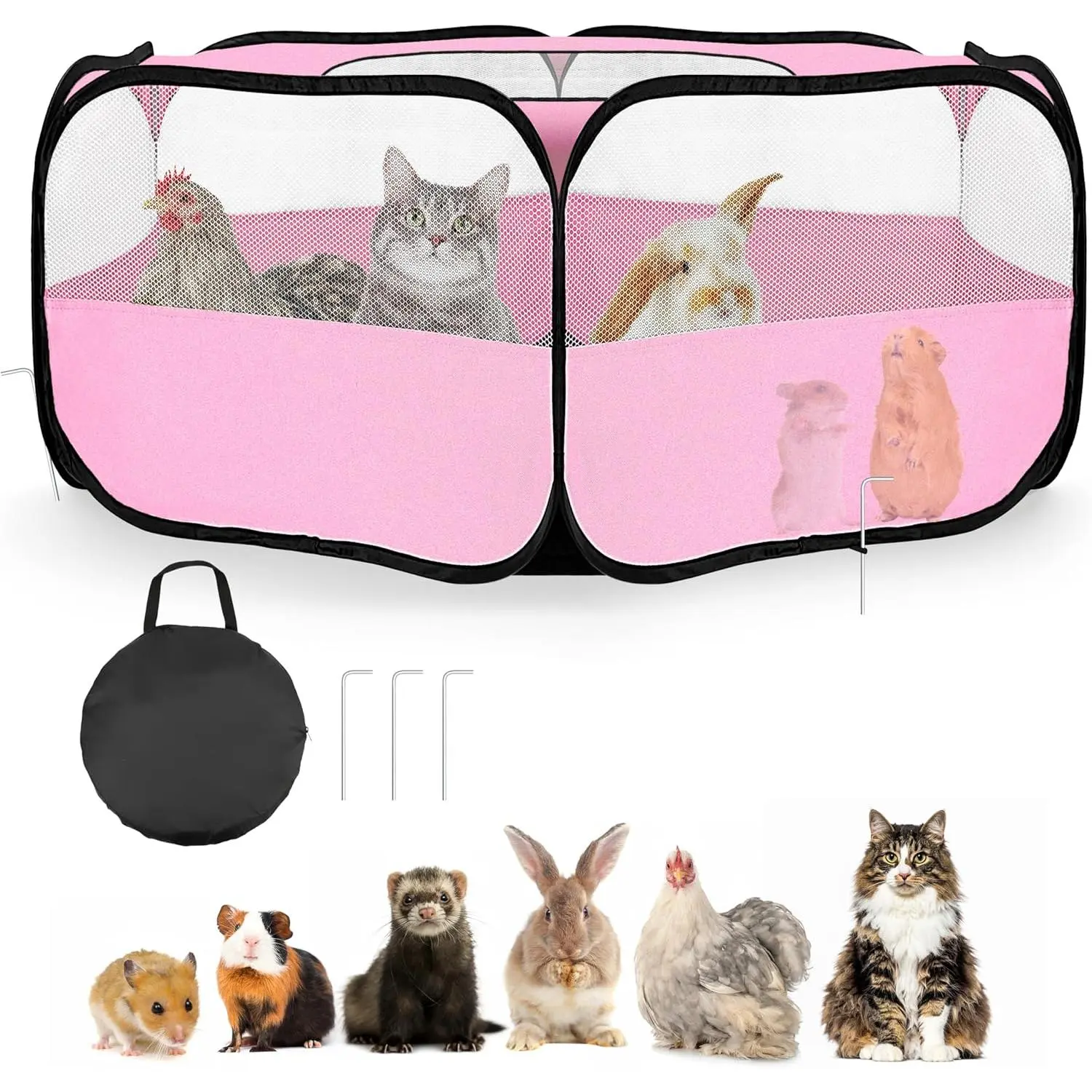 Small Animal Playpen with Mesh Cover & Waterproof Bottom Cat Tent Chicken Brooder Rabbit Guinea Pig Cage for Indoor Outdoor Use
