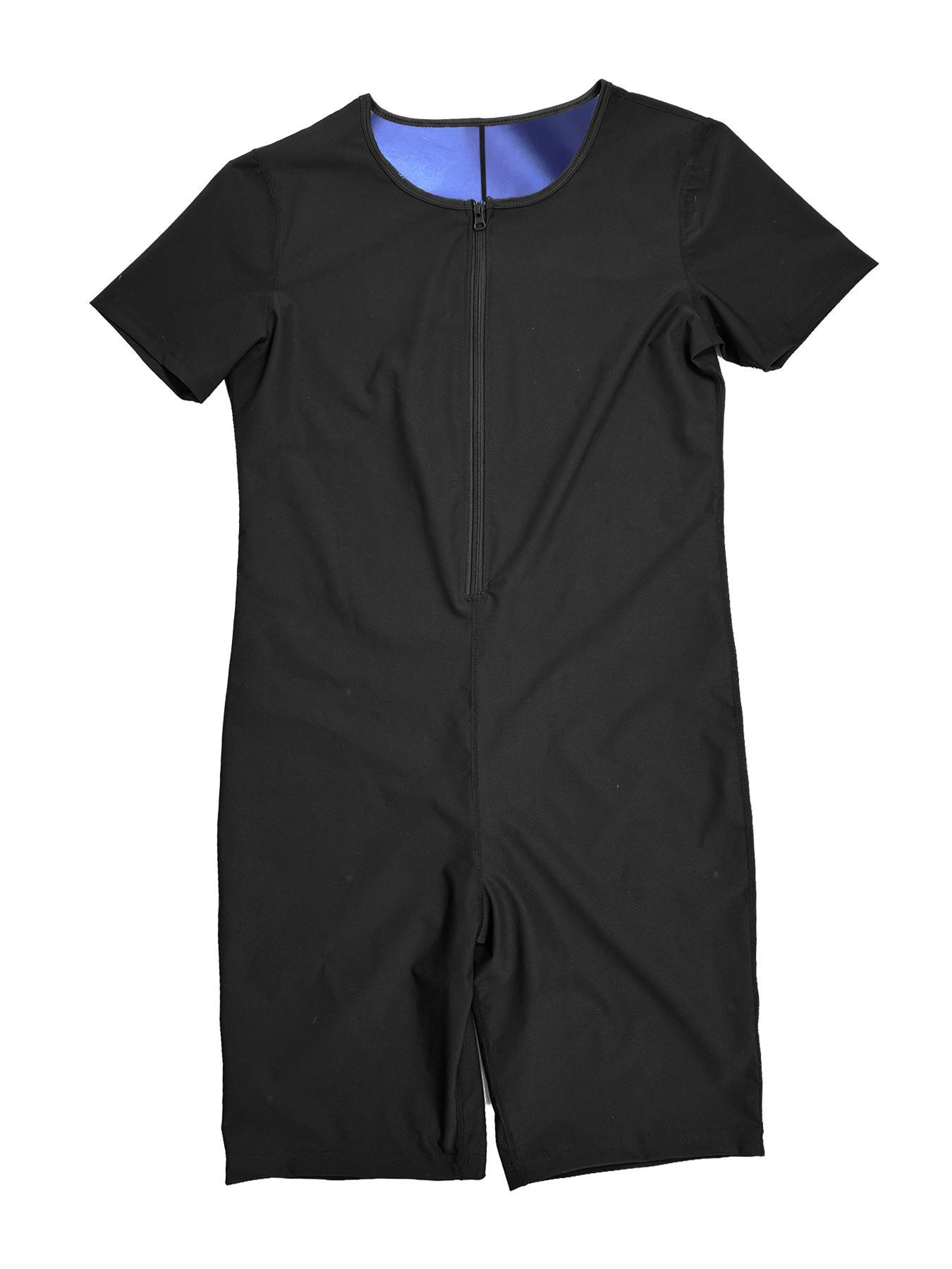 Men's Solid Zipper Sauna Romper, Casual Comfy Breathable Short Sleeve Athletic Compression Sauna Romper for Working Out, Men's Sportswear for All Seasons