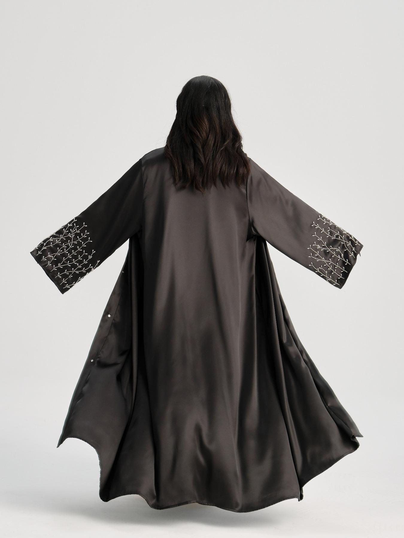 Women's Beaded Decor Long Sleeve Open Front Abaya, Modesty Abaya, Modest Elegant Maxi Abaya for Daily Wear, Women's Islamic Clothing for All Seasons