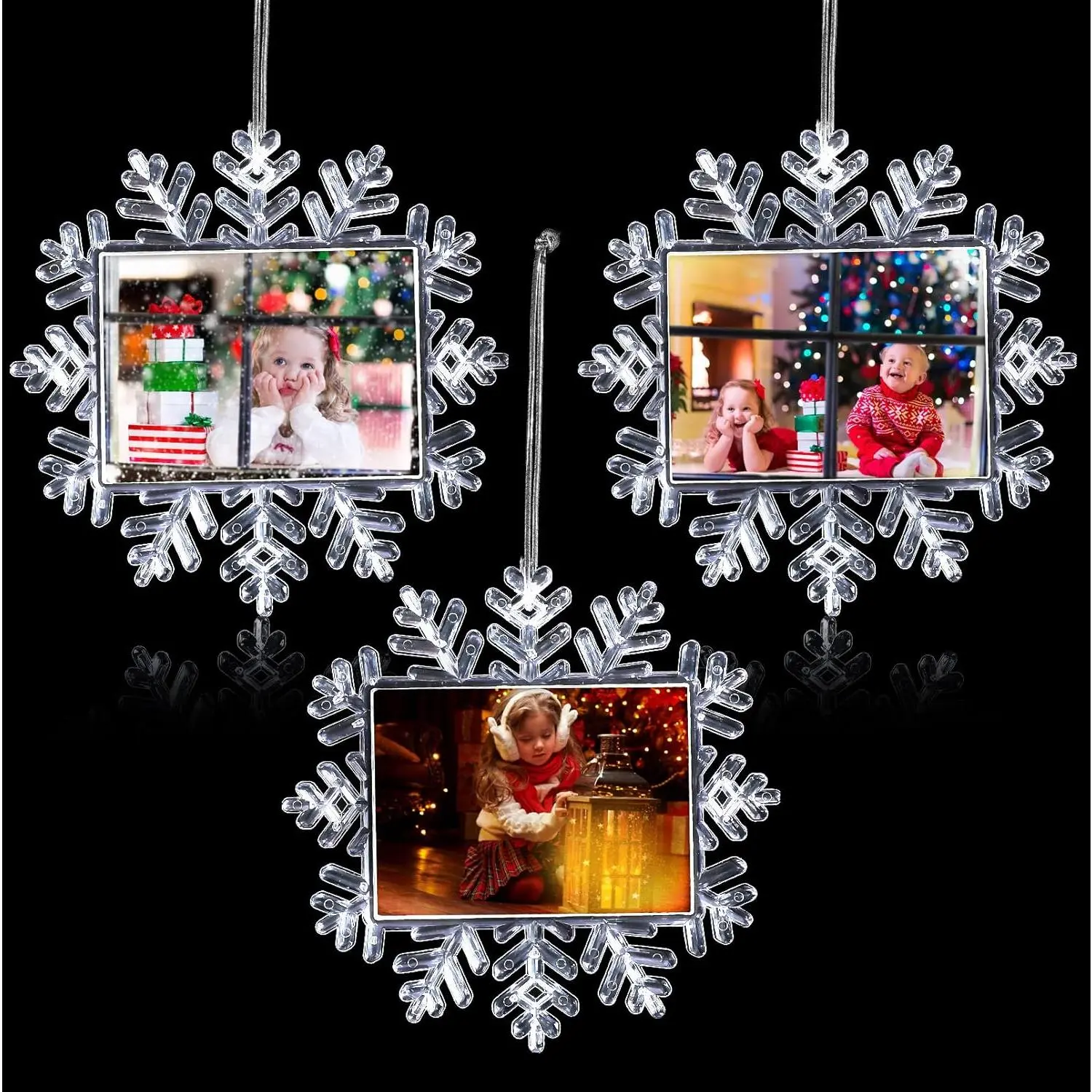 3 Pcs Christmas Snowflake Hanging Photo Frame Snowflake Ornaments Xmas Picture Ornaments Christmas Acrylic Photo Decorations Picture Frame for Xmas Tree (Classic)