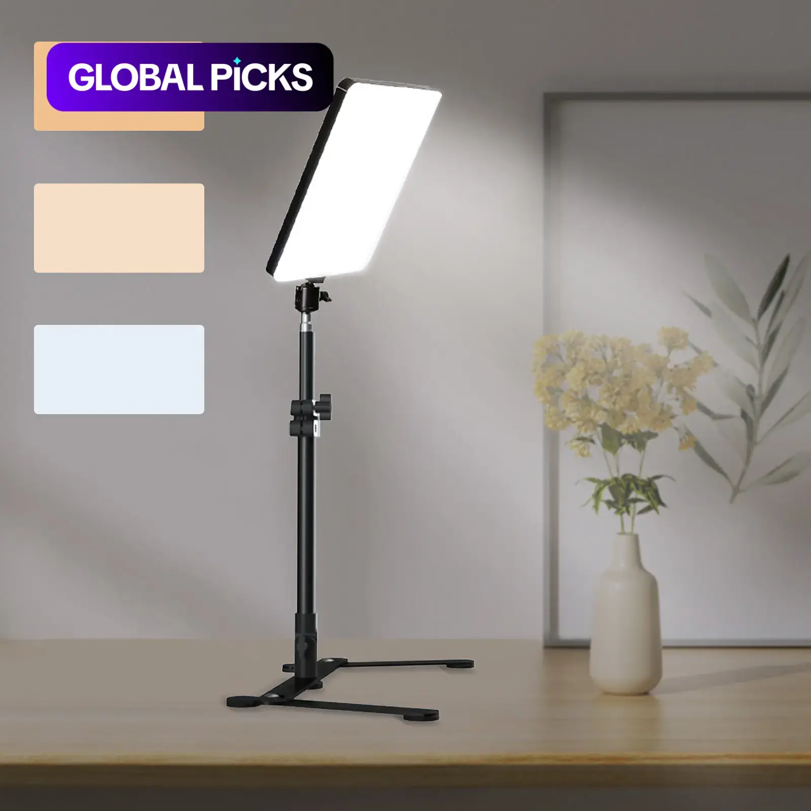 Portable Selfie Light with Stand, Kit Dimmable Video Conference Lighting with Adjustable Overhead Stand, Filming Light, Photographic Shooting Fill Light for Online Meetings, Vlogs & Live Streaming, Video Light Kit #GLOBAL PICKS
