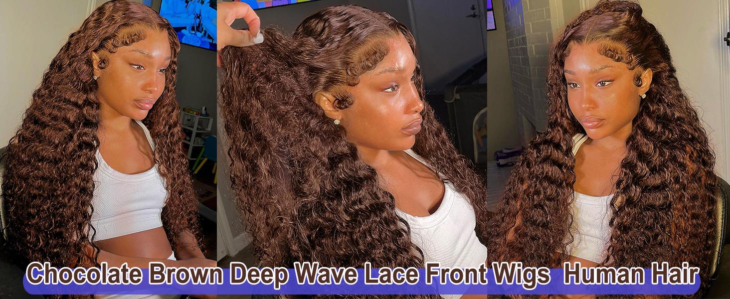 [NEW IN] Brown Chocolate Deep Wave Wigs Bling Hair 13x4 13x6 Hd Lace Frontal Human Hair Wig Colored Water Wave Lace Front Wig for Women Pre Plucked Clearence Sale TikTokShopStockUp
