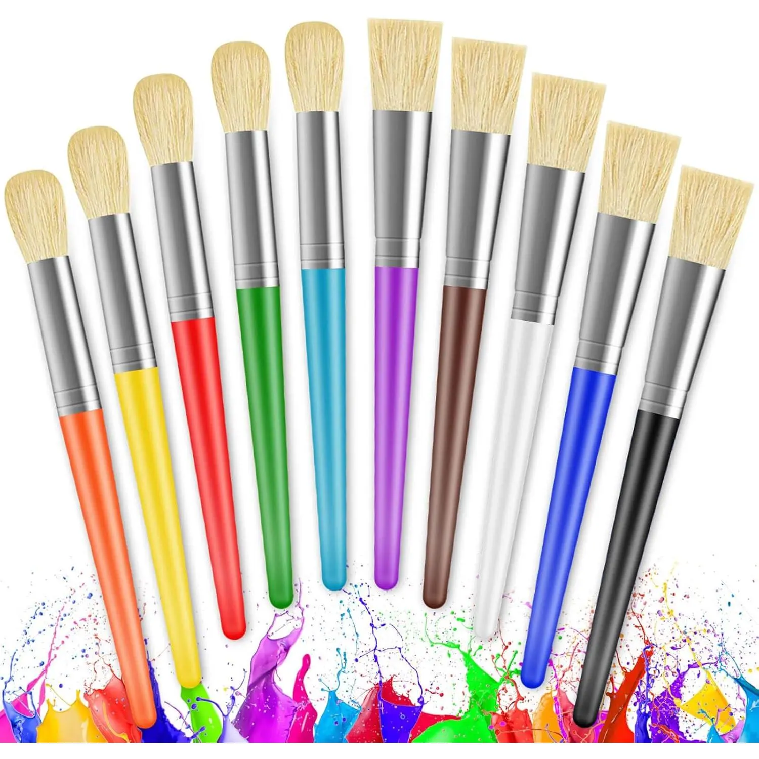 Paint Brushes for Kids, 10 Pcs Big Washable Chubby Toddler Paint Brushes, Easy to Clean & Grip Round and Flat Preschool Paint Brushes with No Shed Bristle for Acrylic Paint, Washable Paintfidget toys