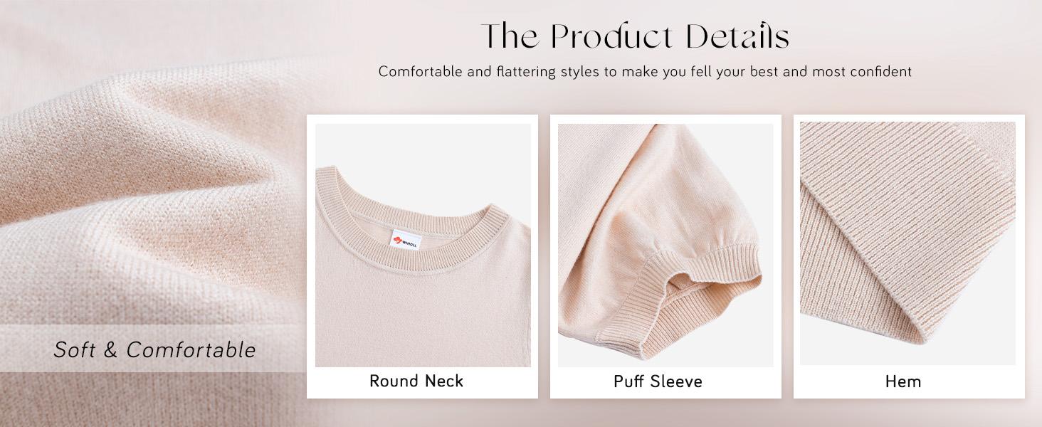 OFEEFAN Women's Puff Short Sleeve 2025 Spring Summer Sweater - Lightweight Knit Top - Business Casual Blouse, Soft & Breathable for Layering SpringStatements