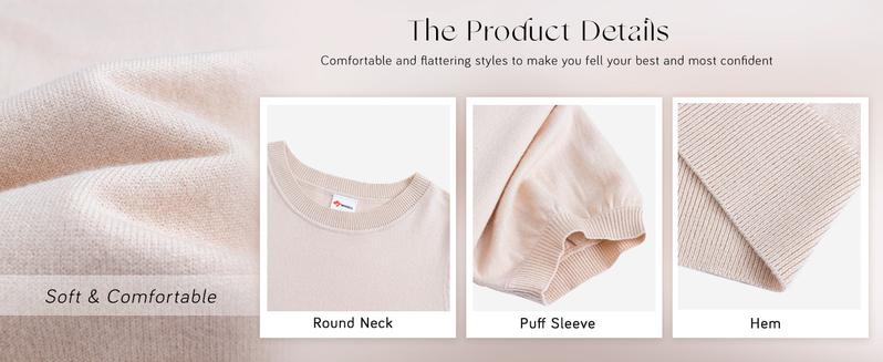 OFEEFAN Women's Puff Short Sleeve 2025 Spring Summer Sweater - Lightweight Knit Top - Business Casual Blouse, Soft & Breathable for Layering OFEEFAN Women's Puff Short Sleeve 2025 Spring Summer Sweater - Lightweight Knit Top - Business Casual Blouse, Soft & Breathable for Layering