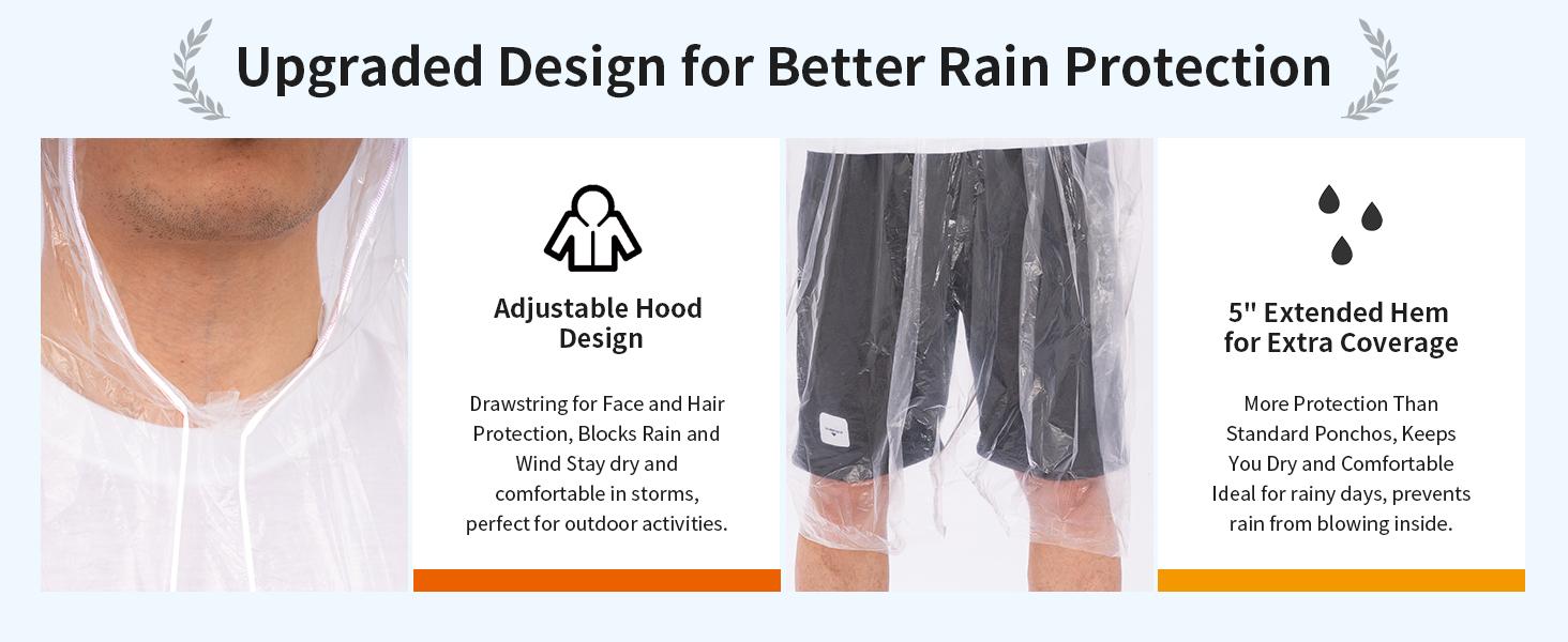 Rain Ponchos for Adults - Extra Long Emergency Poncho with Hood, 6/12/24 Family Pack Raincoat, Home Survival Kits