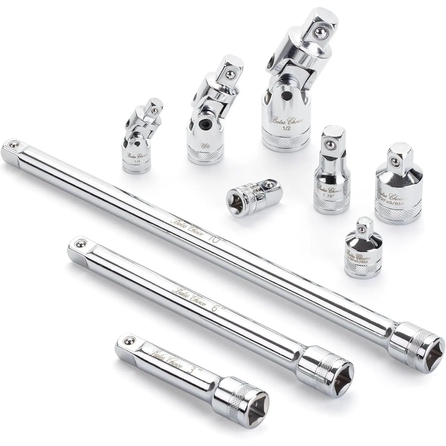 - Socket Accessory Set, 10 count, , 3/8" Extension Set, 1/4", 3/8" & 1/2" Drive  Joints & Socket Adapter Set, 3/8 Extension Set