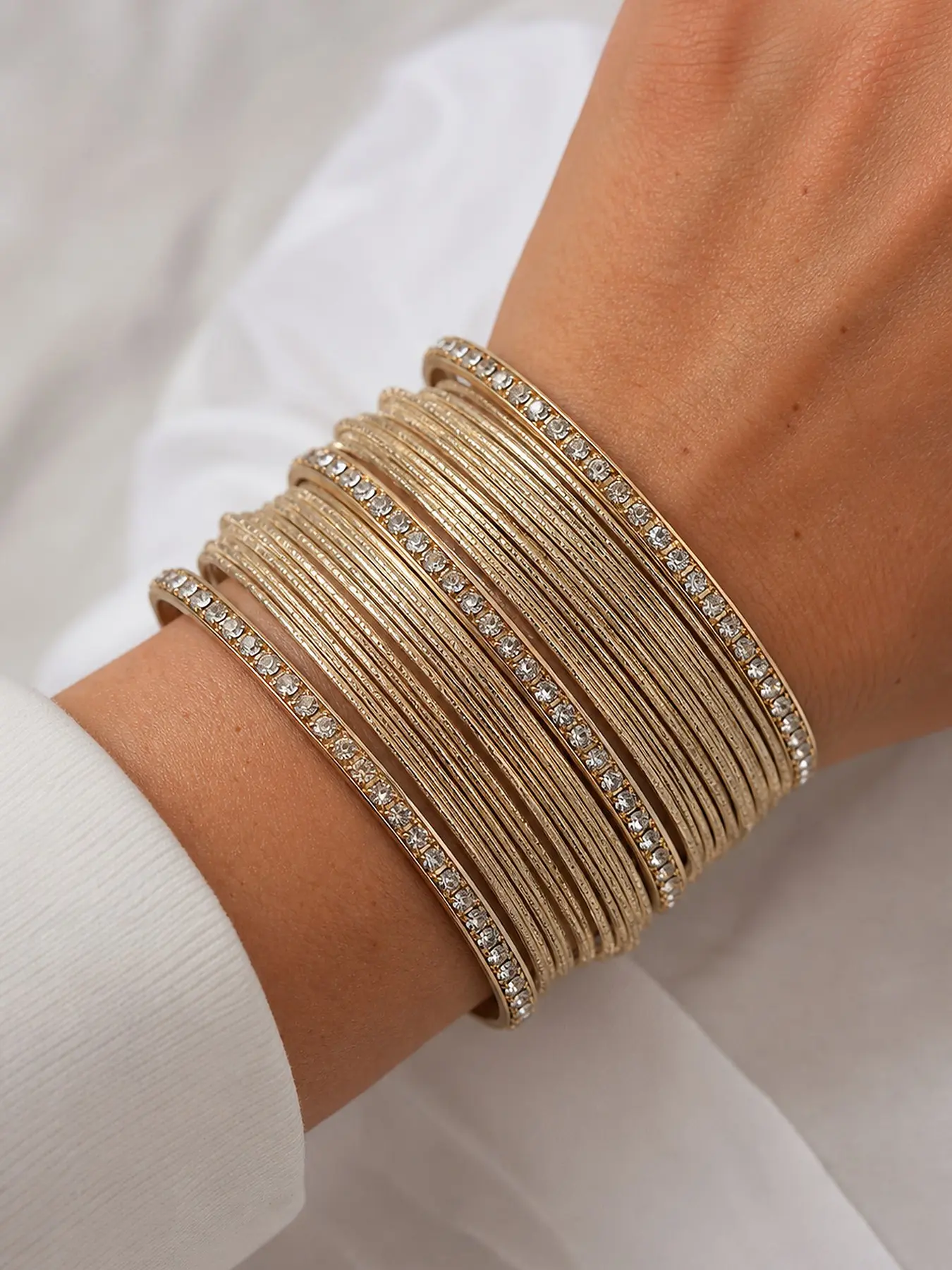 Multi-Row Rhinestone Stackable Bracelet Set, Unique High-Quality Daily Wristband, Elegant Jewelry for Women