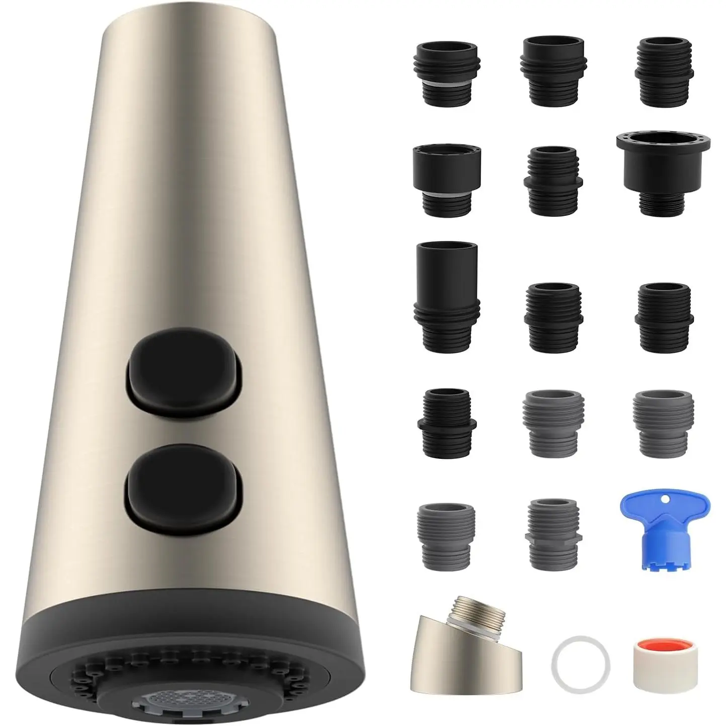 4 Function Kitchen Faucet  ,  Fit, Brushed Nickel | NSF/ANSI/CAN 372 Certified, Pull Down Kitchen Sprayer , 15 Adapters Compatible with  Standard/Kohler//