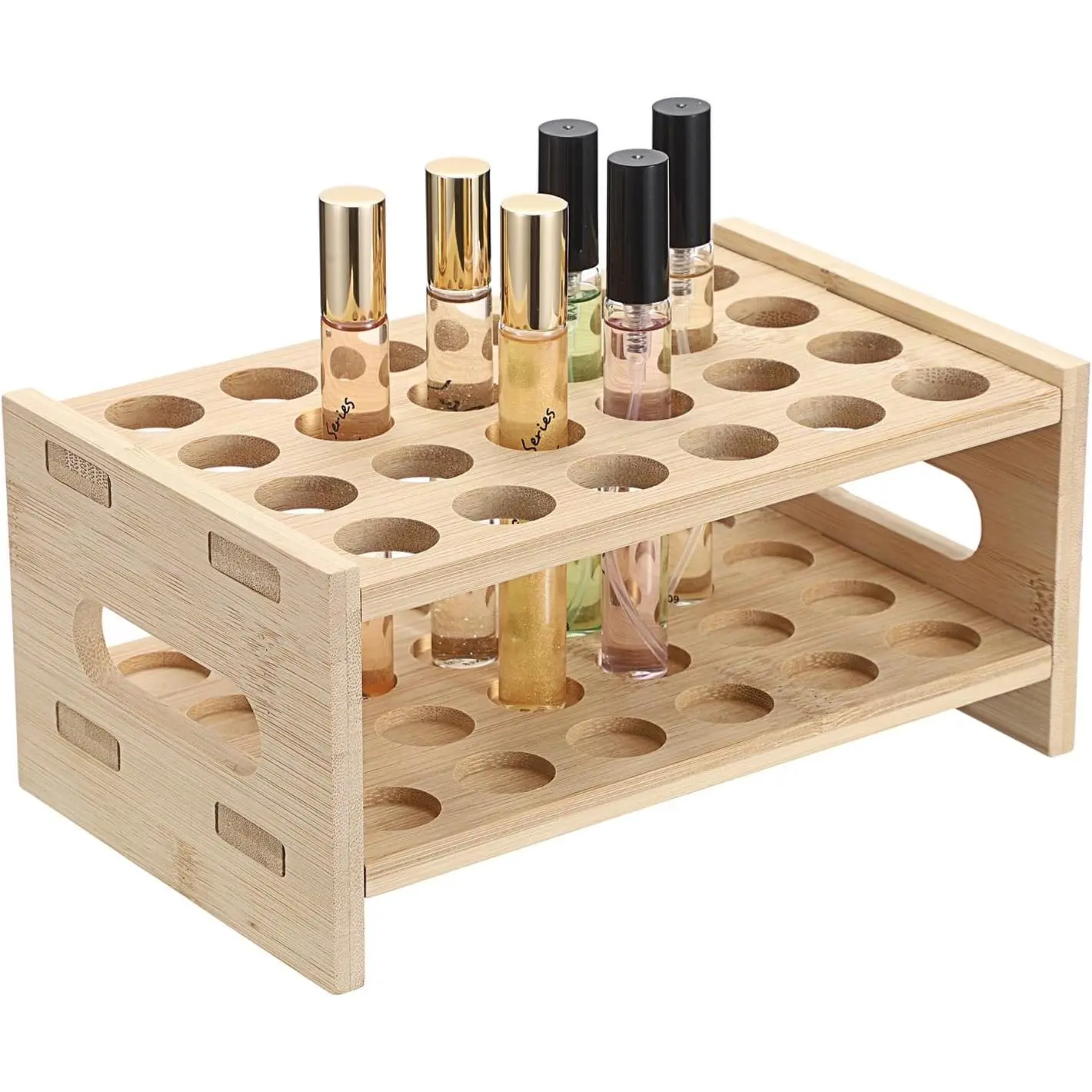 Rollerball Perfume Organizer, 24 Spaces  Perfume Storage Holder Beauty Scent Holder with Handle, Makeup Lipgloss Lipstick Display Case