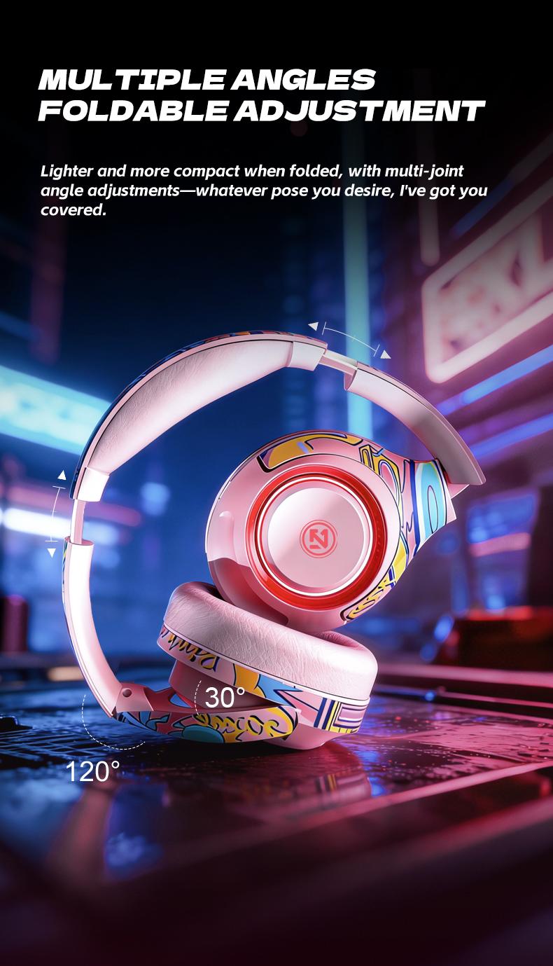 2026 New Wireless Bluetooth Gaming Headset with RGB Lights,40MM Driver,Noise Cancelling Mic,38H Playtime Headphones for PC/Mobile