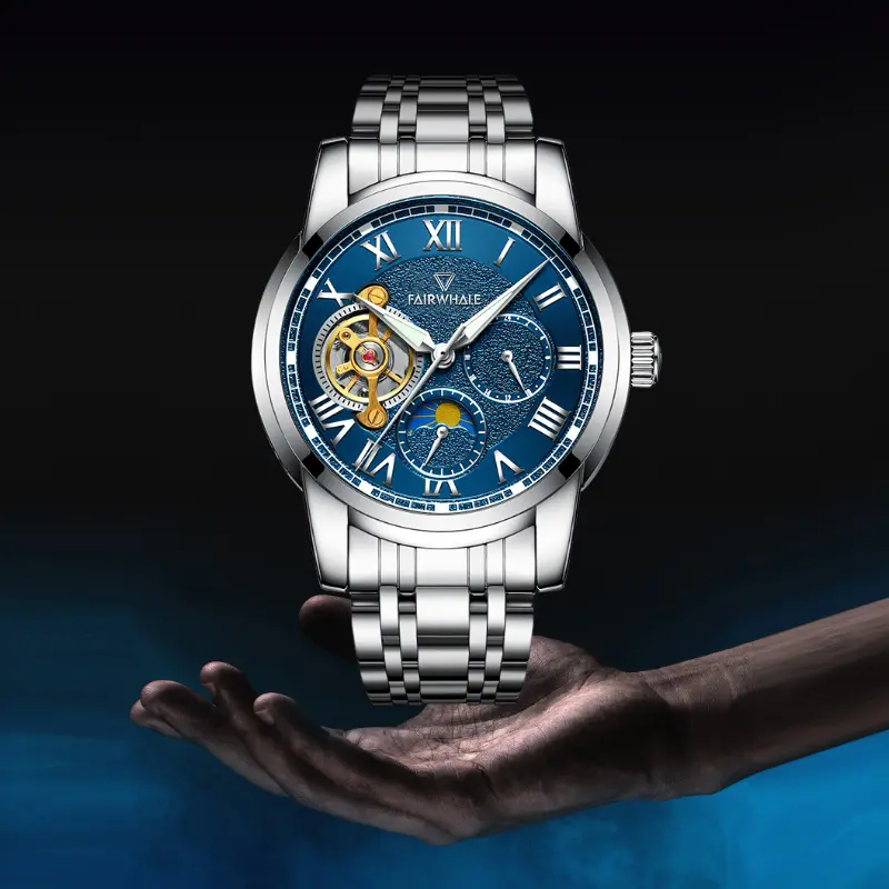 Mark Fairwhale Fashion Men's Automatic Mechanical Movement MATTE DIAL  Moon Phase Luminous Business Watch For Man