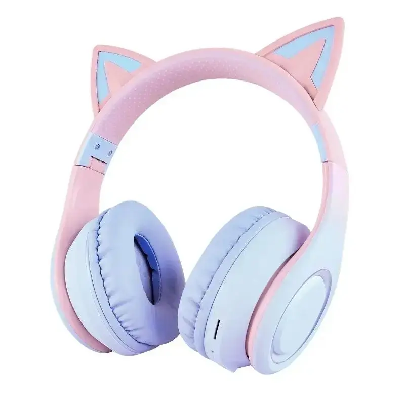 Gradient Cat Ear Bluetooth-compatible Headphones for Kids, Wireless Gaming Earbuds, High-Quality Music Streaming, Trendy Live Stream Gear