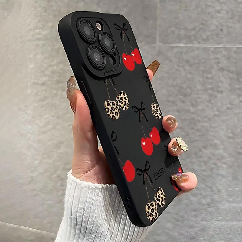 Full Screen Red Cherry and Leopard Cherry Pattern Phone Case/Lens Protection/Suitable for iPhone 17 Air/16 Plus/15 Pro Max/14 Pro/13/12/11 and Other Mobile Phone Cases/As a Birthday/Holiday Gift for Family and Friends/Protector, MS291