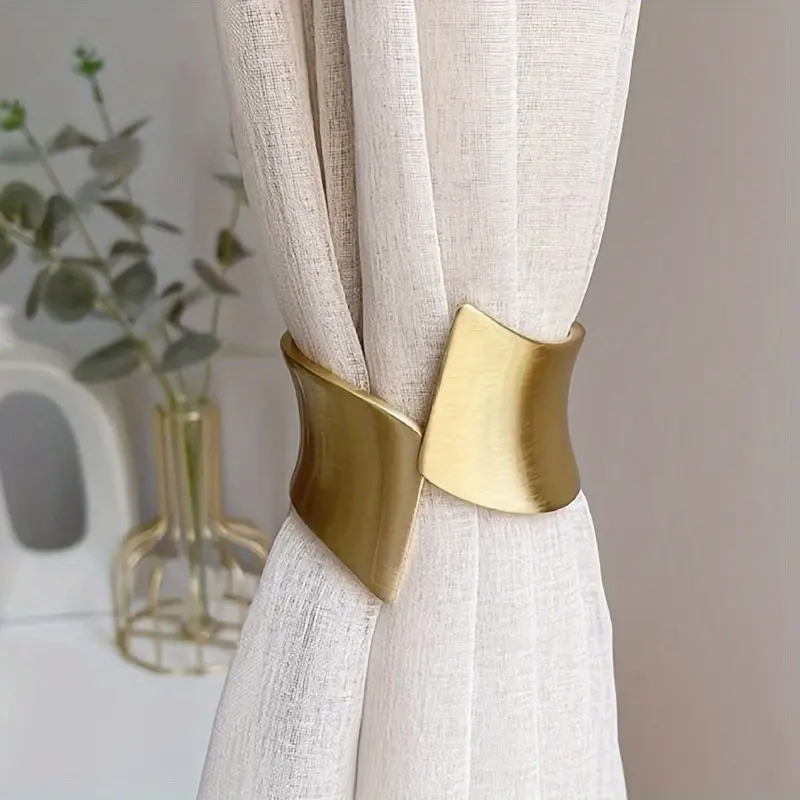 Pack of 2, Elegant Gold Metal Curtain Hooks - Modern Decorative Spring Clips for Home and Office, Perfect for Living Rooms, Bedrooms and Dorms