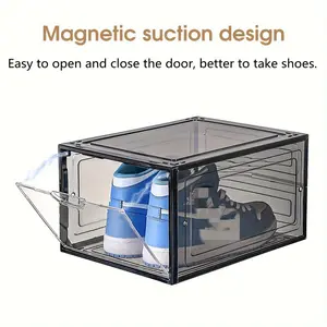 Clear Plastic Shoe Storage Box, Black Stackable Openable Design with Magnetic Closure, Multi-purpose Organizer for Sneakers Basketball & Casual Shoes, Keep Footwear Dust-free & Tidy, Clear Shoe Boxes