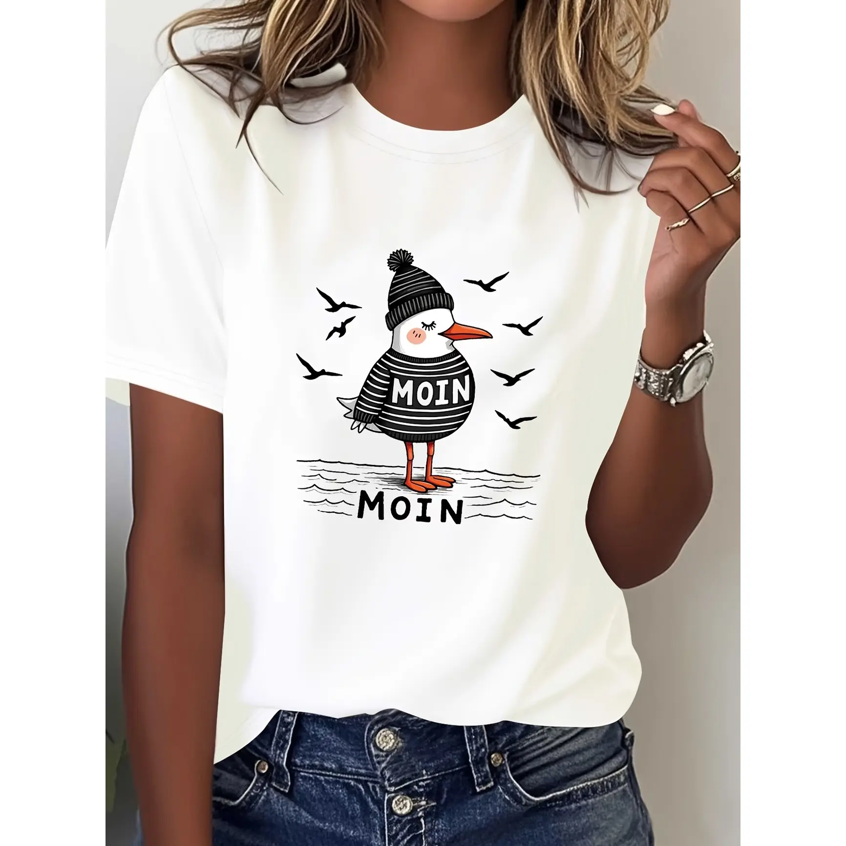 Cute Moin Seagull Bird Graphic Tee, Comfort Cotton Oversized Fashion Outfit, Valentine’s Day Gift for Lover Family Friends, Best Holiday Present for Bird Lovers