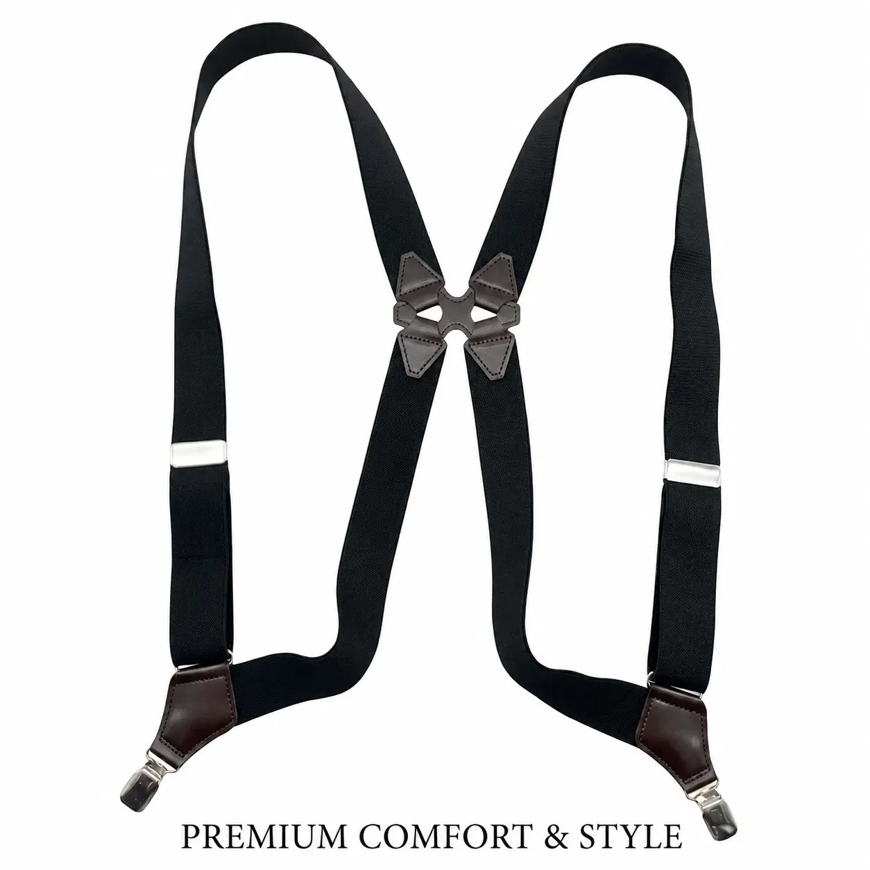 1.5" Side-Clip Elastic Suspenders - Heavy-Duty No-Belt Waistband Solution with 2 Metal Side Clips for Big Men's Jeans & Work Pants