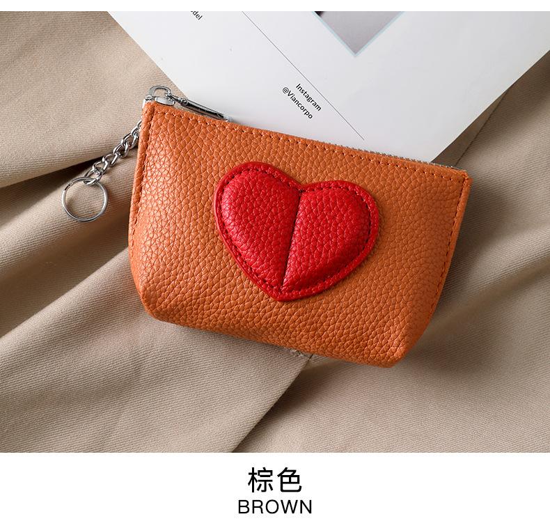 Heart-Shaped Mini Coin Purse – Cute Keychain Wallet for Women, Small Zipper Card Holder for Coins, Cash & Keys, Everyday Essential, Black with Red Heart Design