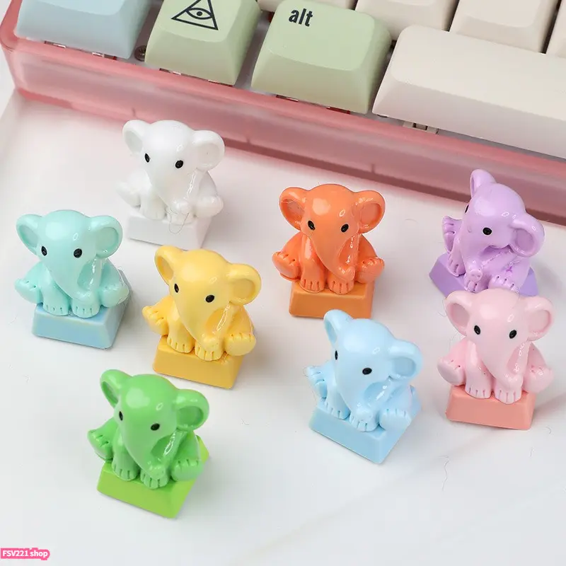 Cute 3D Elephant Artisan Keycap, Custom Resin Keycap for Mechanical Keyboard, Multi‑Color DIY Keyboard Decor Gift for Gamers