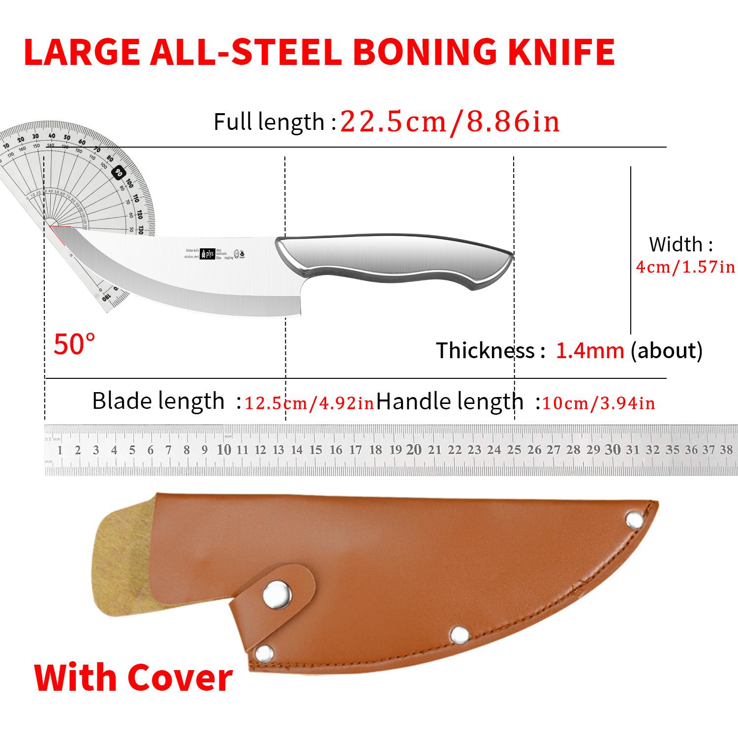 All-Steel Bone Knife with Leather Sheath. Professional Grade Meat Cleaver with Comfortable Grip for Outdoor Barbecue and Home Kitchens - Chef Fixed Blade Knives