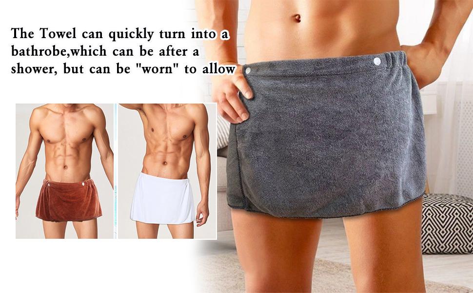 Men Boys Soft Wearable Bath Towel Short Pants Adjustable Mircofiber Towel Pool Beach Spa Bathing Shower Cover Up Wrap Around Towel (Grey)